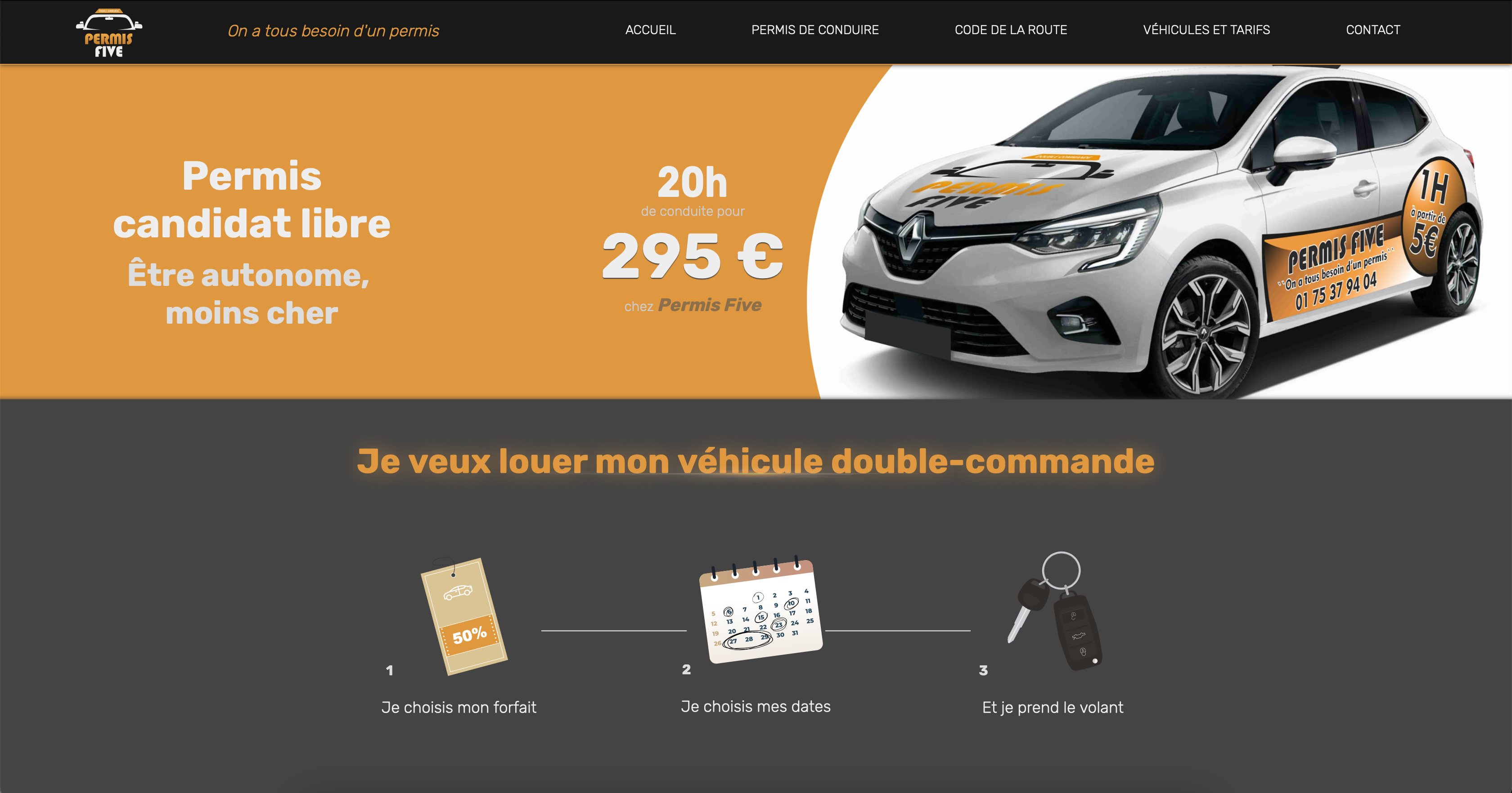 Accueil Location de voiture d'autoécole double commande Permis Five
